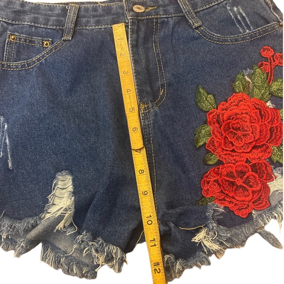 Vintage 1990’s Ultra Short High Rise Demin Shorts with Flower Appliqué, 28” - Picture 6 of 6